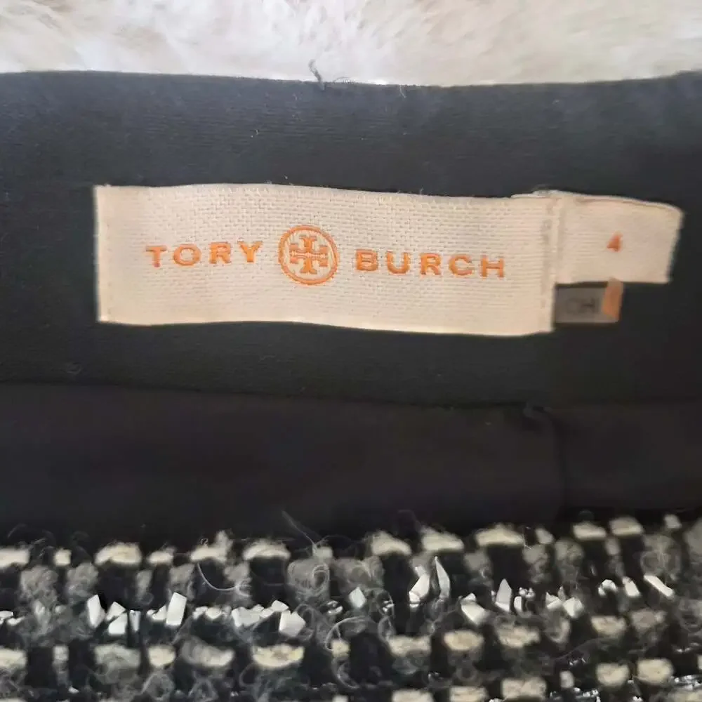 Tory Burch Black and White Metallic Tweed Mini Skirt
